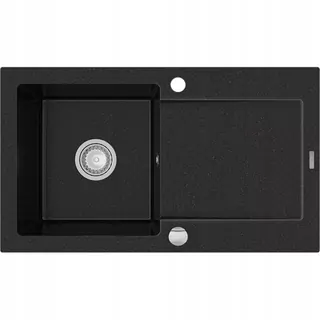 Mexen Aron žulový drez s 1 odkvapkávačom 752 × 436 mm, čierna/strieborná metalíza - 6509751010-73