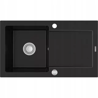 Mexen Aron žulový drez s 1 komorou a odkvapkávačom 752 × 436 mm, čierny - 6509751010-77