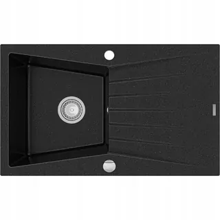 Mexen Cesar žulový drez s 1 odkvapkávačom 775 × 470 mm, čierna/zlatá metalíza - 6514771010-75