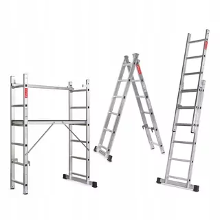 Jeden produkt, viacero použití 3v1 = mini lešenie + voľne stojaci rebrík + prídavný rebrík