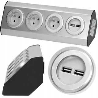 Kuchynská zásuvka s USB 3 × 230 V + 2x USB INOX