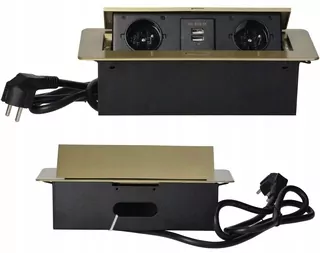 Zásuvky do pracovnej dosky s plochým frézovaným okrajom, nabíjačkou 2x USB a káblom 1,5 m