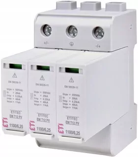 Fotovoltaický svodič prepätia ETI ETITEC EM T12 PV T1+T2 B+C 1100 V DC/6,25 Y 002440580