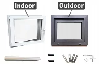 Okno Antracit PVC ľavé 60x40 komplet + parapet 600x400