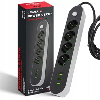 Predlžovací kábel 2m 4 zásuvky + 3x USB