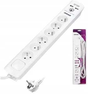 Šesťnásobný predlžovací kábel s vypínačmi + 2xUSB