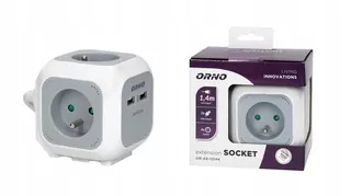 Predlžovací kábel 4-násobný 2P+Z s nabíjačkou 2xUSB, 1,4m H05VV-F 3 × 1mm2, šedo-biely Orno