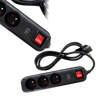 Predlžovací kábel - PREdlžovací kábel NAPÁJACIEHO PÁSU 3 ZÁSUVKY + 2 USB 3 m