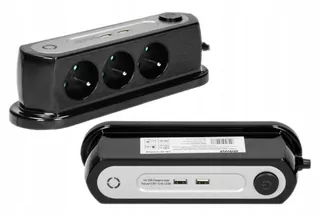 Stolný napájací panel Orno OR-AE-13190/B s 3 sieťovými zásuvkami, vypínačom a 2 USB portami