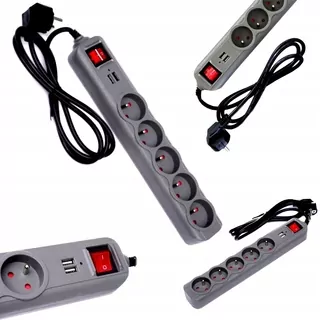 Predlžovací kábel - Predlžovací kábel Power strip 5 zásuviek 2 USB 1.5 m