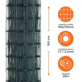 Kovová sieť, zváraná, potiahnutá PVC 1,5m x 25 m.