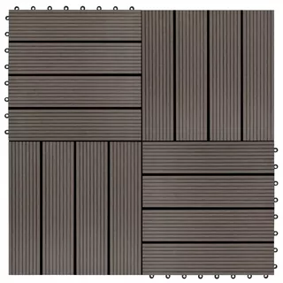Terasové dlaždice, 11 ks, WPC, 30 × 30 cm, 1 m², tmavo hnedá