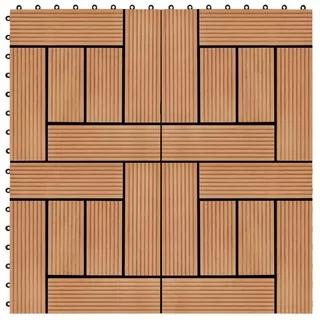 Terasové dlaždice, 11 ks, WPC, 30 × 30 cm, 1 m², teak