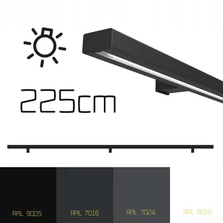 Čierne kovové zábradlie na stenu s LED 225 cm RAL