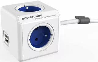 Predlžovací kábel PowerCube Extended USB 1.5m, rozbočovač 4 zásuvky + 2xUSB, modrý, ALLO-2402BL