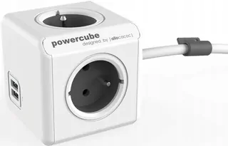 Predlžovací kábel PowerCube Extended USB 1.5m, rozbočovač 4 zásuvky + 2xUSB, šedý, ALLO-2402GY