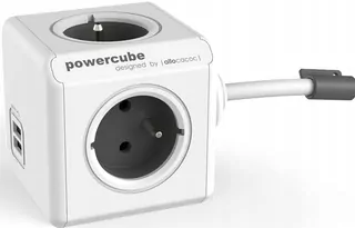 Predlžovací kábel PowerCube Extended USB 3m, rozbočovač 4 zásuvky + 2xUSB, šedý, ALLO-2404