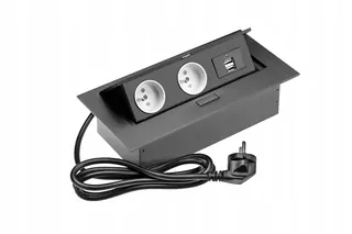 Predlžovací kábel - Stolová zápustná predlžovacia šnúra 2 × 230V + 2USB čierna