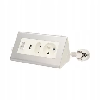 Stolný predlžovací kábel s vypínačom a nabíjačkou, 1 × 2P+Z, 1 × 2p/II, 1xUSB, kábel 1,5m