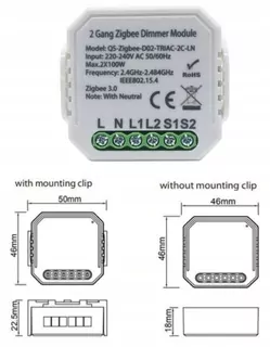 2-kanálový stmievač Zigbee QS-Zigbee-D02-TRIAC-2C-LN