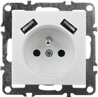 Zásuvka jednotná s uzemneniem, 2 x usb, biela, podlahová, DO rámu.