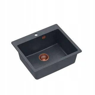 Drez MORGAN 110 čierny/med GraniteQ + sifón s odtokom 3,5" SteelQ PVD