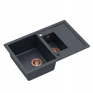 Drez MORGAN 156 GraniteQ ČIERNY + sifón s odtokom 3,5" SteelQ Ocel FARBA MEĎ