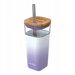 Quokka Liquid Cube - Sklenený hrnček 540 ml so slamkou z nerezovej ocele (Lilac Gradient)