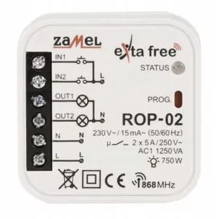 ROP-02 Bezdrôtový 2-kanálový prijímač (5 A/1250 W, 230 V AC)
