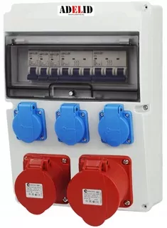 Original elektrická rozdelenia, zaistené, značka adelid, s napájacími zásuvkami a trie zásuvky 230