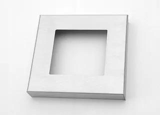 Maskovacia rozeta 138 × 138 otvor 80 × 80, krycí držiak, nerezová rozeta leštička