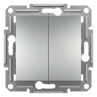 Dvojitý schodiskový spínač v hliníkovej farbe, série Asfora, značky Schneider Electric, s