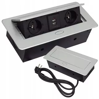 Dvojitá zásuvka s USB nabíjacím káblom strieborná