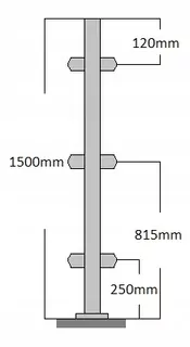 Stredná stĺpik 42,4 x 1500 mm, 6 držiaky sklenené