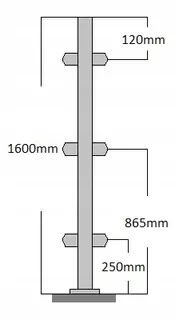 Stredná stĺpik 42,4 x 1600 mm, 6 držiaky sklenené