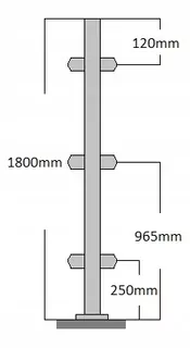 Stredná stĺpik 42,4 x 1800 mm, 6 držiaky sklenené
