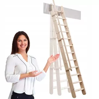 Drevené rebríkové schody Kornik s madlom, 304 cm