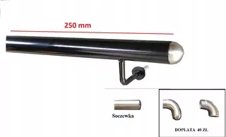 Čierne nástenné zábradlie, priemer 42, 250 cm konzoly INOX