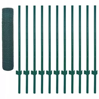 Plotová sieť s tyčami, oceľ, 25 × 0,75m, zelená