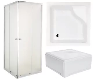 Sprchový kút Invena Parla s posuvnými dverami 80 x 80 cm + štvorcová sprchová vanička Besco Igor 80 x 80 cm biela