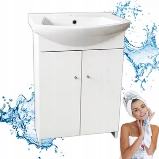 Súprava vysokej stojacej kúpeľňovej skrinky biela 80 cm s veľkým umývadlom 60 cm