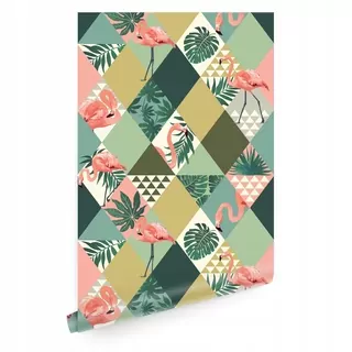 Fototapeta - Geometrické tapety trojuholníky Flamingos T0497