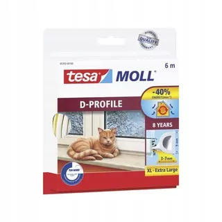 Tesnenie pre dvere a okná MOLL Profil D 6 m biela TESA