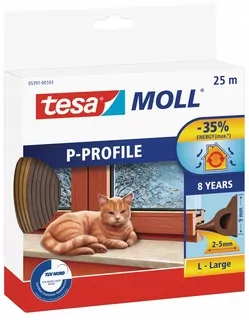 Samolepiaca tesniaca páska na okná a dvere tesamoll® PROFIL P 25 m x 9 mm, hnedá