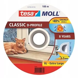 Samolepiaca gumová tesniaca páska na okná a dvere tesamoll® PROFIL D 100m x 9 mm, biela