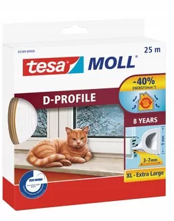 Samolepiaca tesniaca páska na okná a dvere tesamoll® PROFIL D 25 m x 9 mm, biela