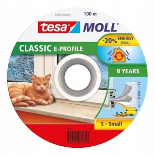 Samolepiaca tesniaca páska na okná a dvere tesamoll® PROFIL E 100m x 9mm biela