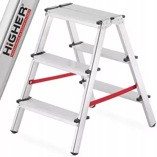 Domáce obojstranné hliníkové rebríky 2 × 3 stupne HIGHER® pracovná výška - 265cm / max. zaťaženie