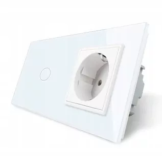 Spínač / vypínač dotykového ovládania WIFI so zásuvkou, sklo v bielej farbe TUYA ALEXA