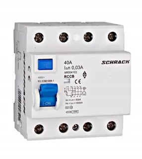 Prúdový chránič AMPARO 10kA, 40 A,4P, 30mA, AC od firmy Schrack Technik.